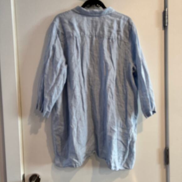 J. Jill Top Blue White Striped Collared Half Button Linen 3/4 Sleeve Sz L - Picture 8 of 9